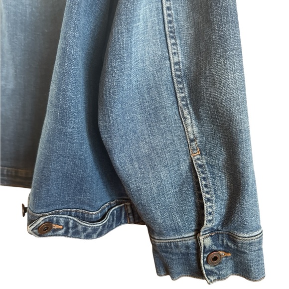 Tommy Hilfiger Women’s Sz 2X Medium Wash Denim Jacket Band Collar Metal Buttons - Picture 8 of 15